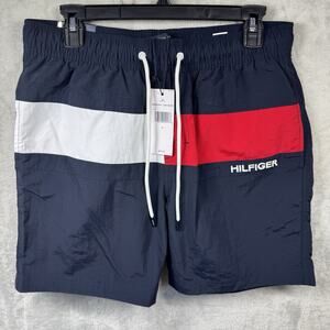 Tommy Hilfiger NEW Men Sz M Swim Trunks 7" Flag Red Blue Nylon Pockets Lining
